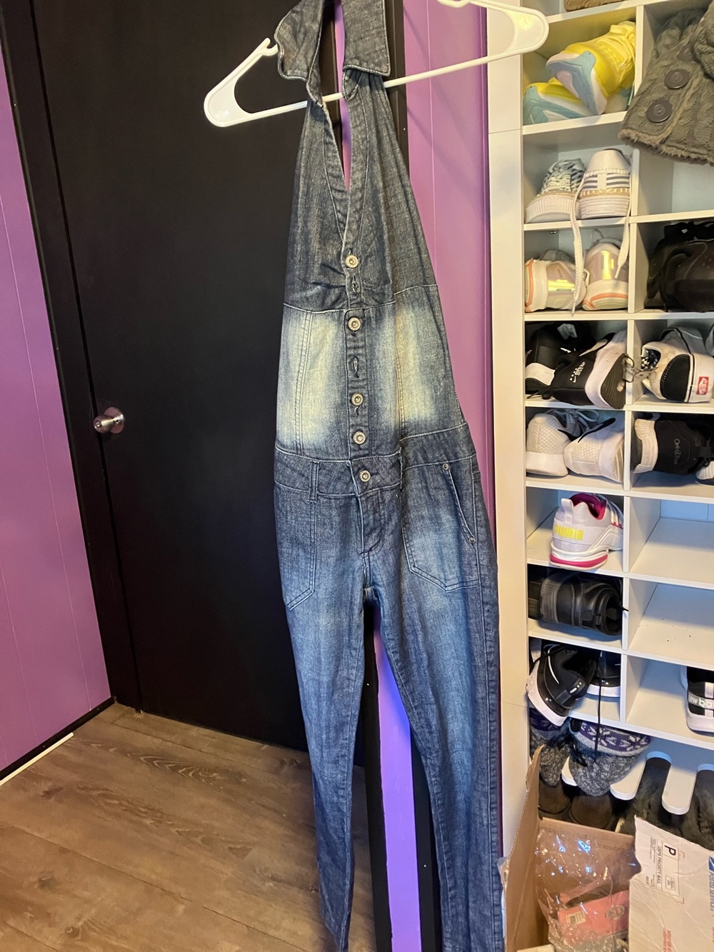 Washed Indigo Denim Women's Overalls - Button Front